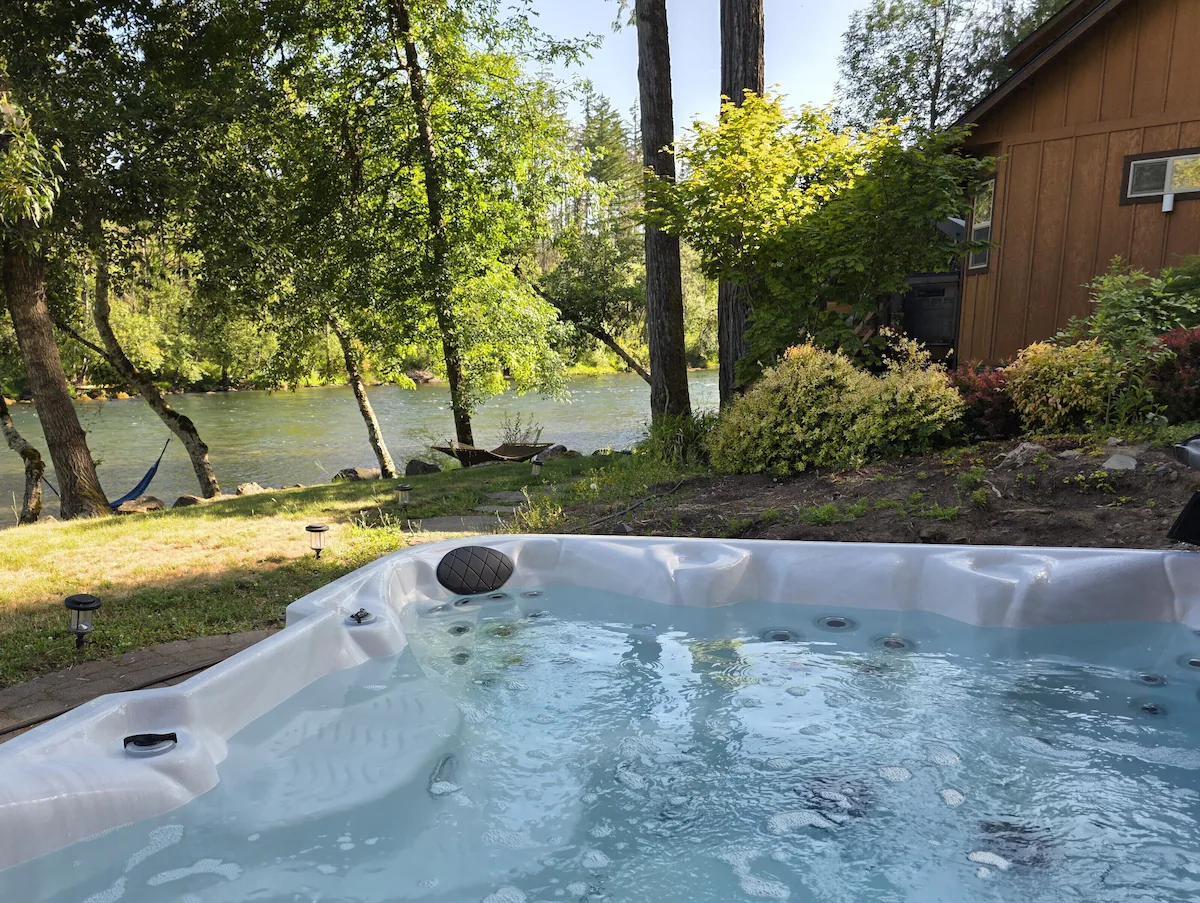 Hot Tub's bluetooth speakers can be as loud as you want; outdoor dining/firepit